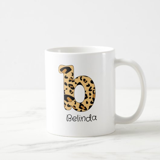 Leopard Print Initial Lowercase b und Name Kaffeetasse (Rechts)