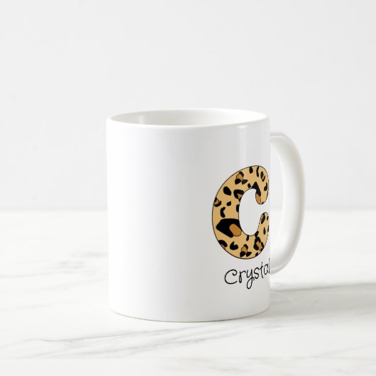 Leopard Print Initial Lowercase c und Name Kaffeetasse (VorderseiteRechts)