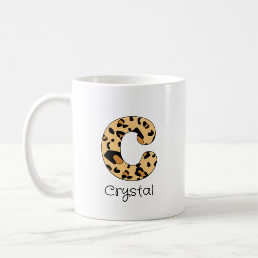 Leopard Print Initial Lowercase c und Name Kaffeetasse (Links)