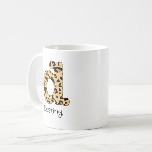 Leopard Print Initial Lowercase d and Name Kaffeetasse (Vorderseite Links)