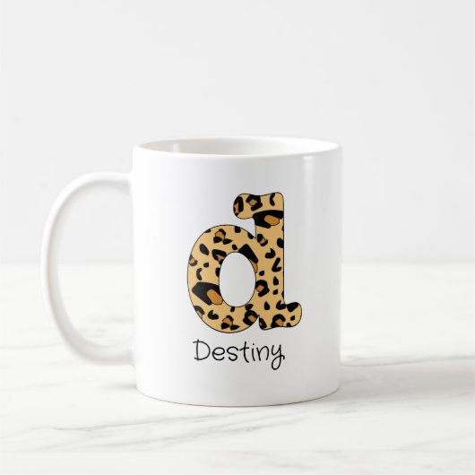 Leopard Print Initial Lowercase d and Name Kaffeetasse (Links)