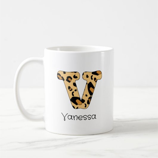 Leopard Print Initial / Lowercase und Name Kaffeetasse (Links)