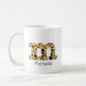 Leopard Print Initial m Lowercase und Name Kaffeetasse (Links)