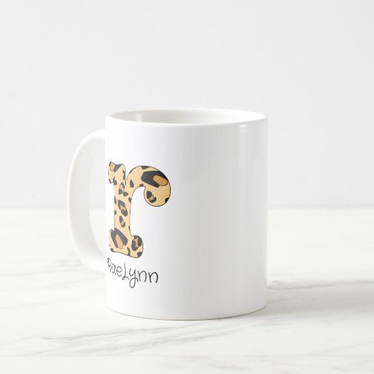 Leopard Print Initial oder Lowercase und Name Kaffeetasse (Vorderseite Links)