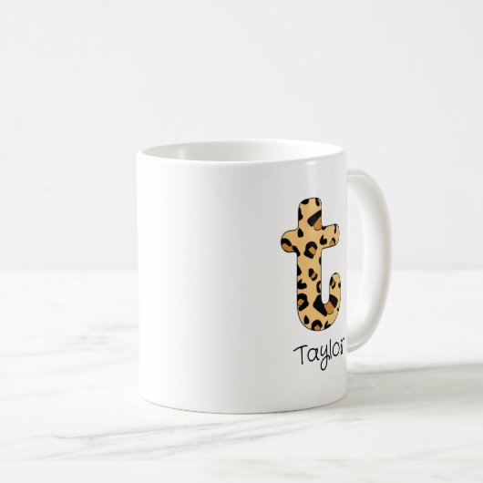 Leopard Print initial t Lowercase and Name Kaffeetasse (VorderseiteRechts)