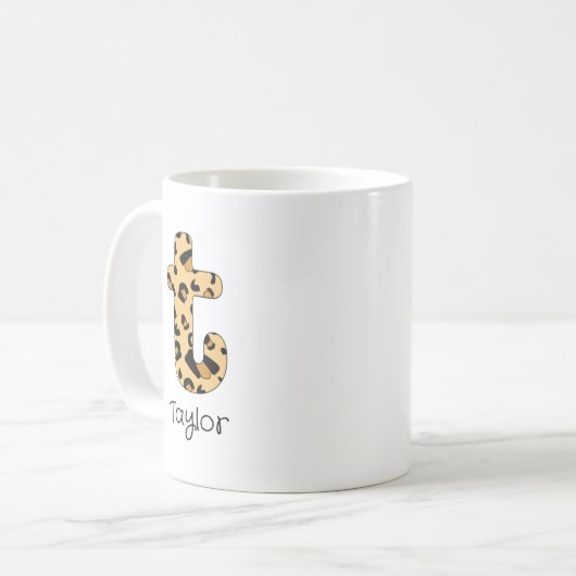 Leopard Print initial t Lowercase and Name Kaffeetasse (Vorderseite Links)