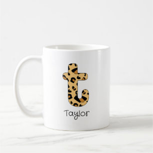 Leopard Print initial t Lowercase and Name Kaffeetasse