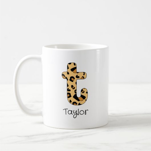 Leopard Print initial t Lowercase and Name Kaffeetasse (Links)