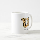 Leopard Print Initial u Lowercase und Name Kaffeetasse (VorderseiteRechts)
