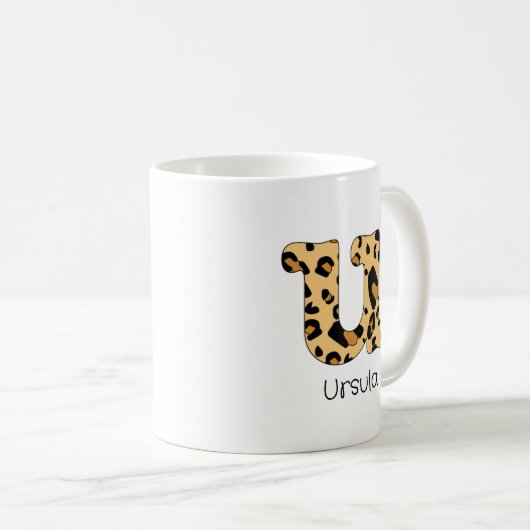 Leopard Print Initial u Lowercase und Name Kaffeetasse (VorderseiteRechts)