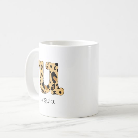 Leopard Print Initial u Lowercase und Name Kaffeetasse (Vorderseite Links)