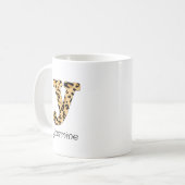 Leopard Print Initial y Lowercase und Name Kaffeetasse (Vorderseite Links)