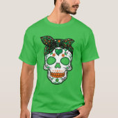 Leopard Print Irish Sugar Skull S Women St Patrick T-Shirt (Vorderseite)