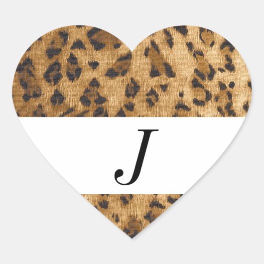 Leopard Print J Monogram Initials Merchandise Herz-Aufkleber (Vorderseite)