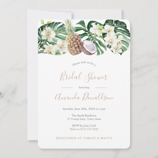 Leopard Print Jungle Blätter Brautparty Einladung (Vorderseite)