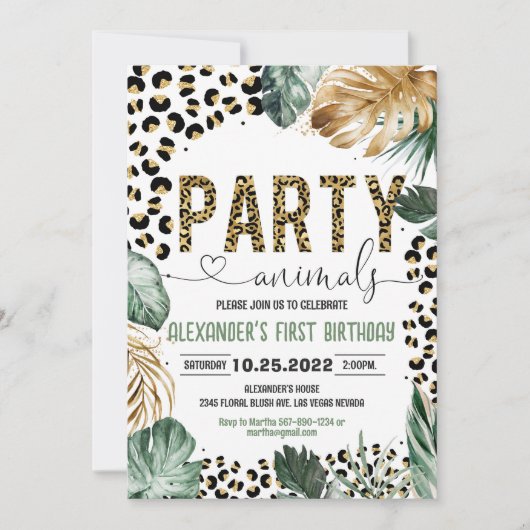Leopard Print Jungle Geburtstag Einladung (Vorderseite)