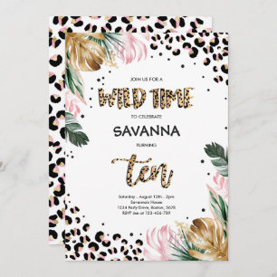 Leopard Print Jungle Safari 10. Geburtstagsparty Einladung