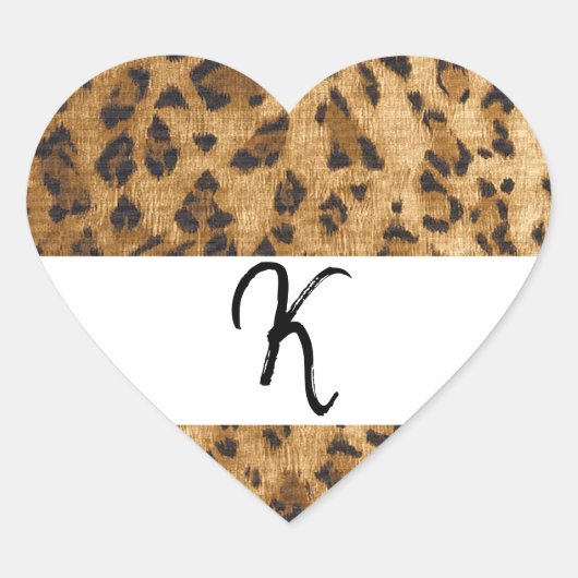 Leopard Print K Monogram Initials Merchandise Herz-Aufkleber (Vorderseite)