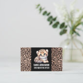 Leopard Print Kawaii Premier Visitenkarte (Stehend Vorderseite)