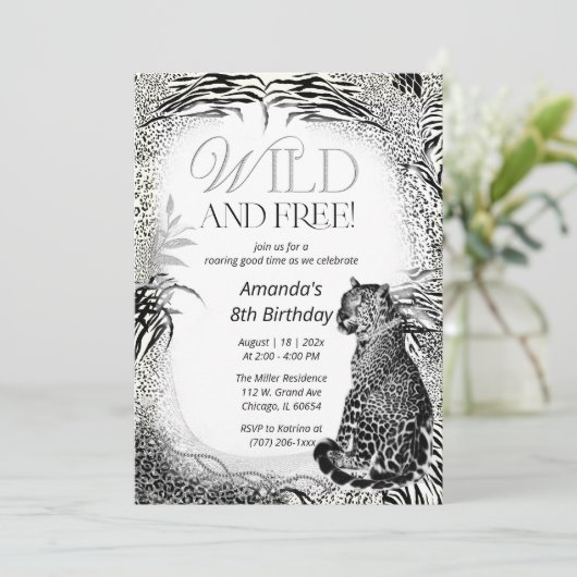 Leopard Print Kindergeburtstag Einladung (Stehend Vorderseite)