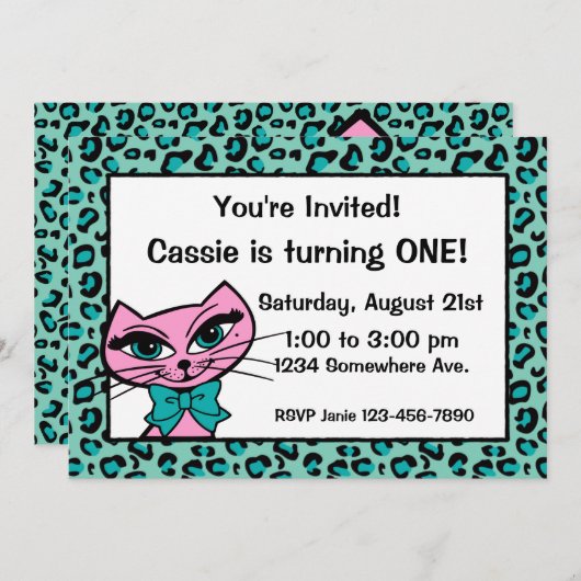 Leopard Print Kitty Einladung (Vorne/Hinten)