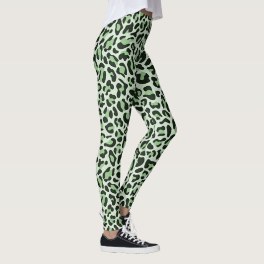Leopard Print Leggings Minze Grün und Schwarz (Rechts)