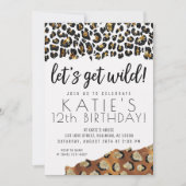 Leopard Print Let's Get Wild Gold Glitzer Geburtst Einladung (Vorderseite)