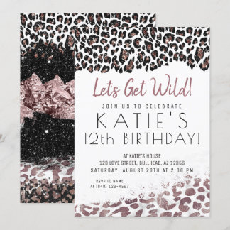 Leopard Print Let's Get Wild Rose Gold Geburtstag Einladung