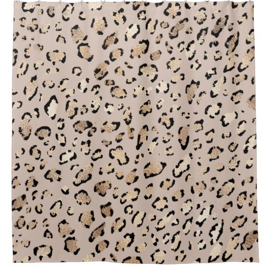 Leopard Print, leuchtende Goldstriche. Duschvorhang (Vorderseite)