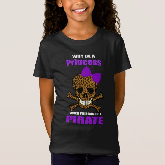 Leopard Print Lila Bow Pirate Princess Skull T-Shirt (Vorderseite)