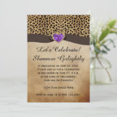 Leopard Print Lila Heart Bling Graduation Party Einladung (Stehend Vorderseite)