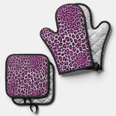 Leopard Print Lila Ofenhandschuh & Topflappen-Set (Vorderseite/Rückseite)