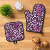 Leopard Print Lila Ofenhandschuh & Topflappen-Set (Oben Unten)