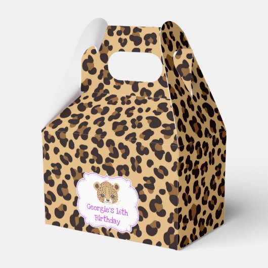 Leopard Print Lila Quatrefolie Geburtstagsparty Geschenkschachtel (Vorderseite)