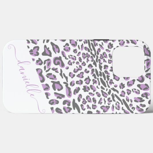 Leopard Print Lilac Gray Eleganter Skriptname Case-Mate iPhone Hülle (Rückseite (Horizontal))