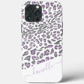 Leopard Print Lilac Gray Eleganter Skriptname Case-Mate iPhone Hülle (Rückseite)