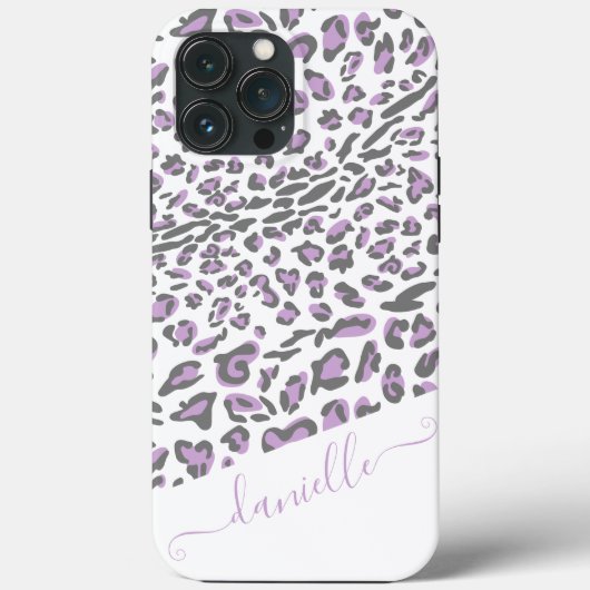 Leopard Print Lilac Gray Eleganter Skriptname Case-Mate iPhone Hülle (Rückseite)