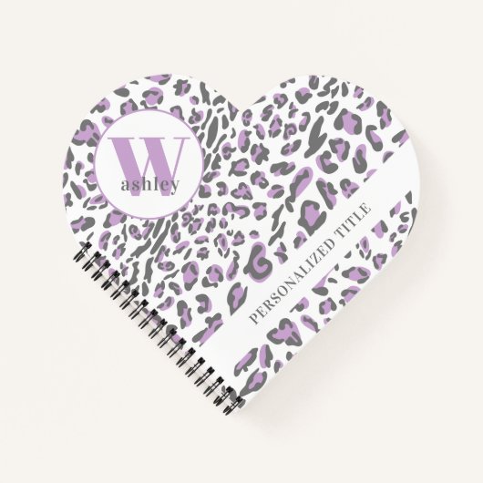 Leopard Print Lilac Gray Mit Monogramm Heart gefor Notizblock (Vorderseite)