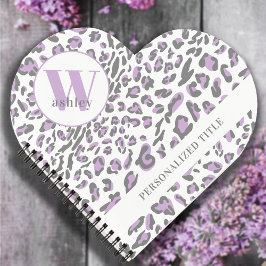 Leopard Print Lilac Gray Mit Monogramm Heart gefor Notizblock