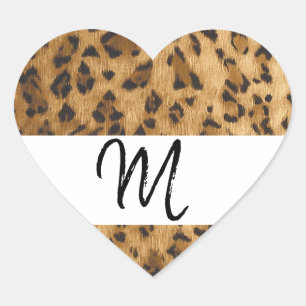 Leopard Print M Monogram Initials Merchandise Herz-Aufkleber