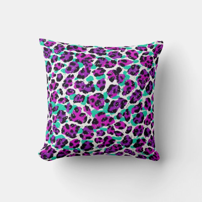 Leopard Print Magenta Pink Aquamarin Blue Kissen (Vorderseite)