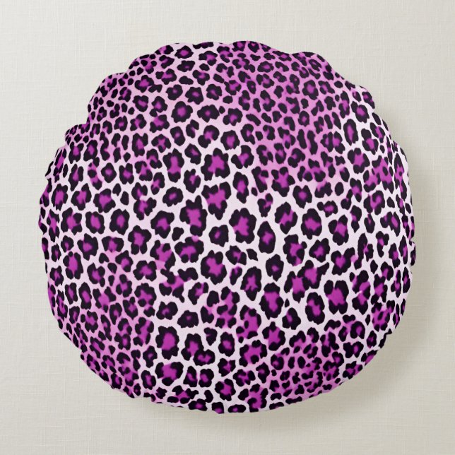 Leopard Print Magenta Pink Rundes Kissen (Vorderseite)