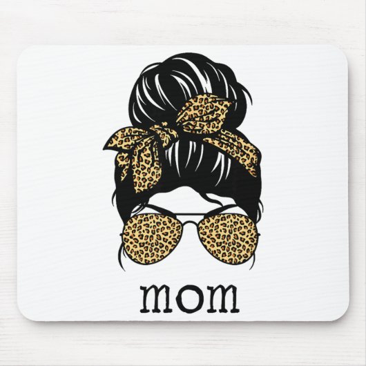 Leopard Print Messy Hair Bun Mom Mousepad (Vorne)