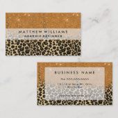 Leopard Print mit Gold Imitate Glitzer Brush Strok Visitenkarte (Vorne/Hinten)