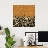 Leopard Print mit Gold Imitate Glitzer Pinke Strok Poster (Heimbüro)