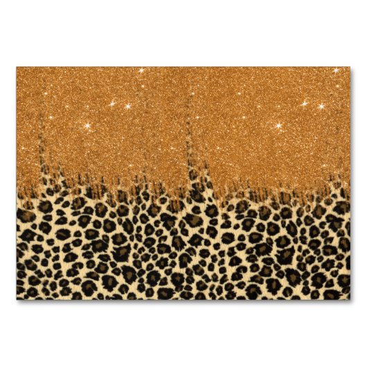 Leopard Print mit Gold Imitate Glitzer Pinke Strok Tischnummer (Vorderseite)