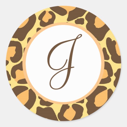 Leopard Print Mit Monogramm Runder Aufkleber (Vorderseite)