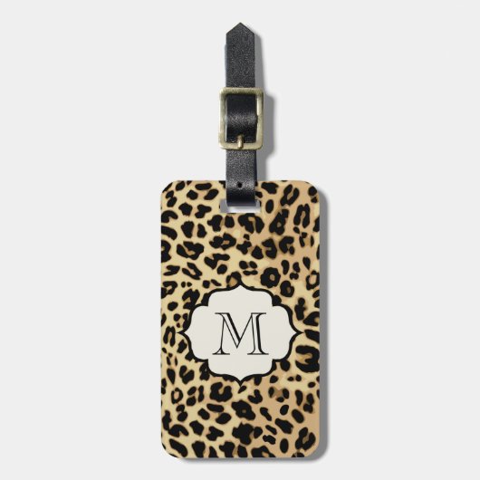 Leopard Print Mit Monogramm Single Initial Gepäckanhänger (Vorderseite vertikal)