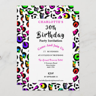Leopard Print Modern Colorful Birthday Celebration Einladung