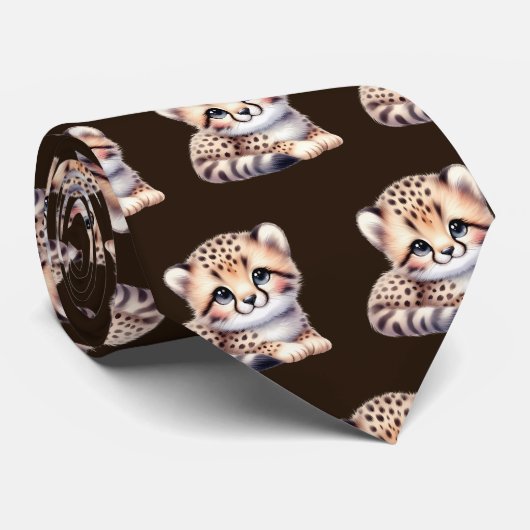 Leopard Print Modern Kawaii Niedlich Cheetah Babys Krawatte (Gerollt)